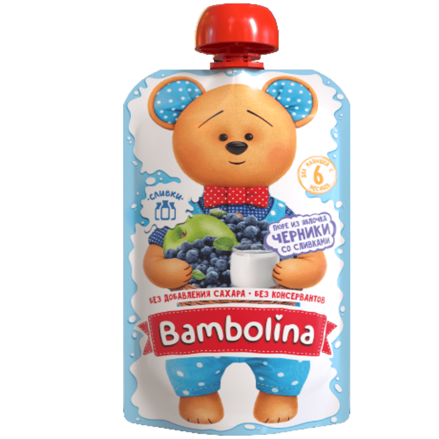 Пюре «Bambolina» из яблок и черники со сливками с 6 месяцев