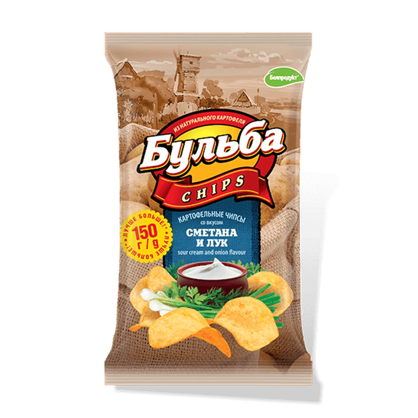 Чипсы «Бульба Chips» из сырого картофеля со вкусом сметаны и лука