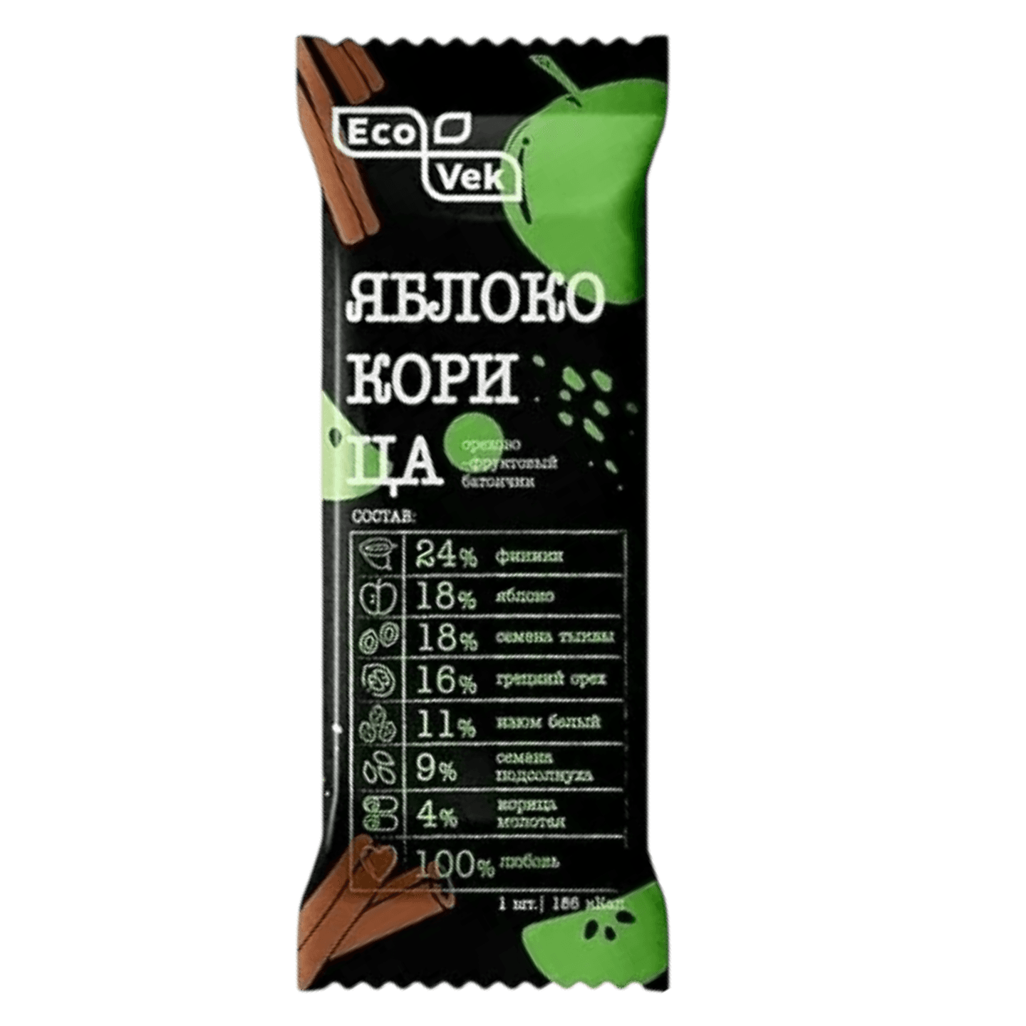 Батончик орехово-фруктовый «ECOVEK» яблоко-корица