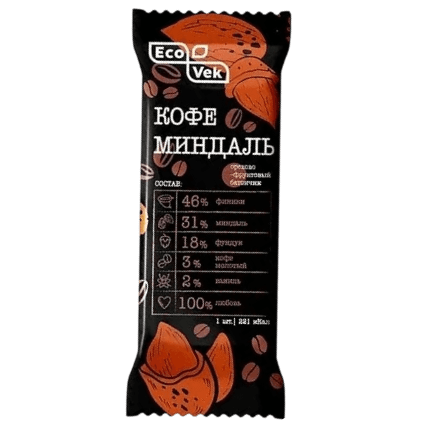 Батончик орехово-фруктовый «ECOVEK» кофе-миндаль