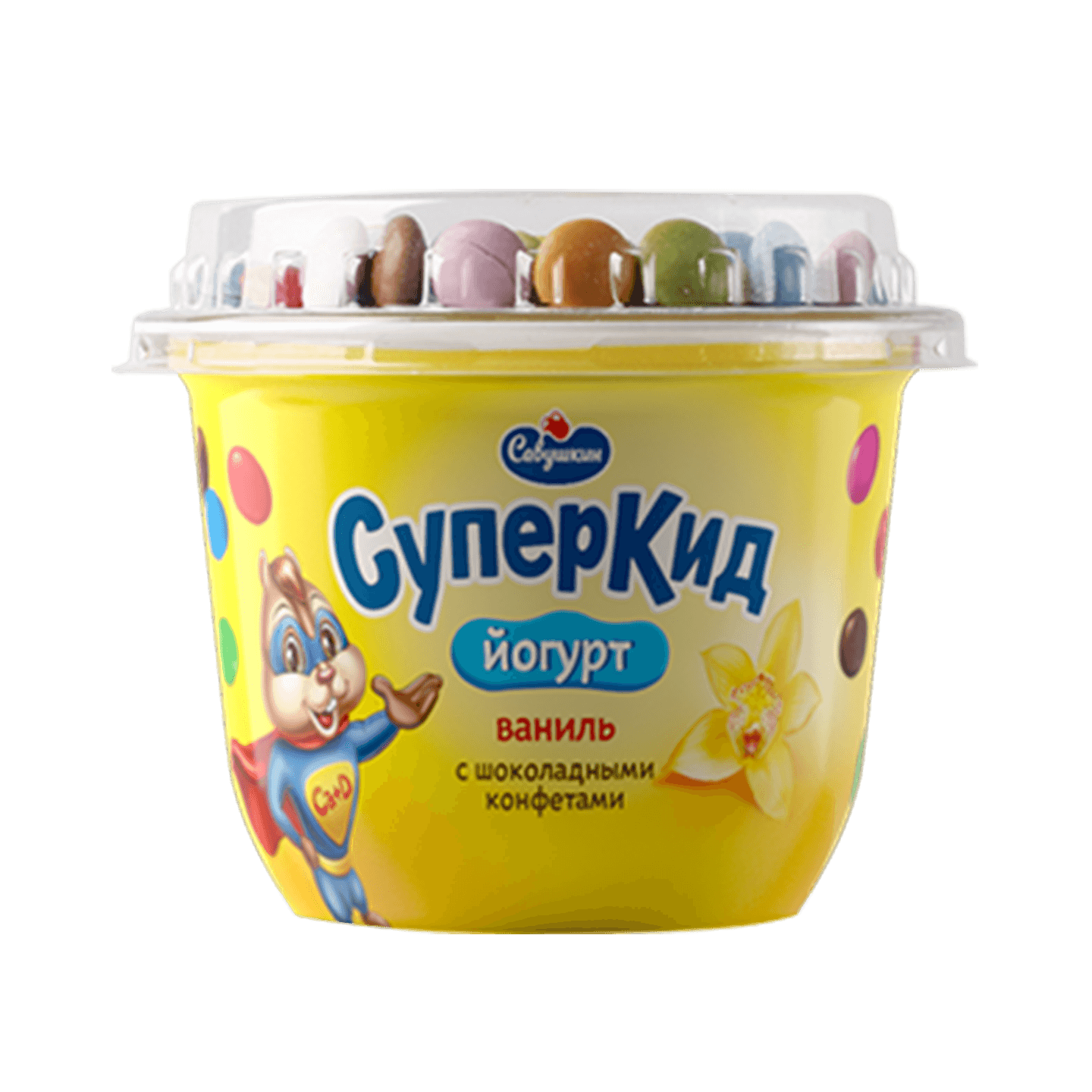 Йогурт «СуперКид» 2% ваниль с шоколадными конфетами