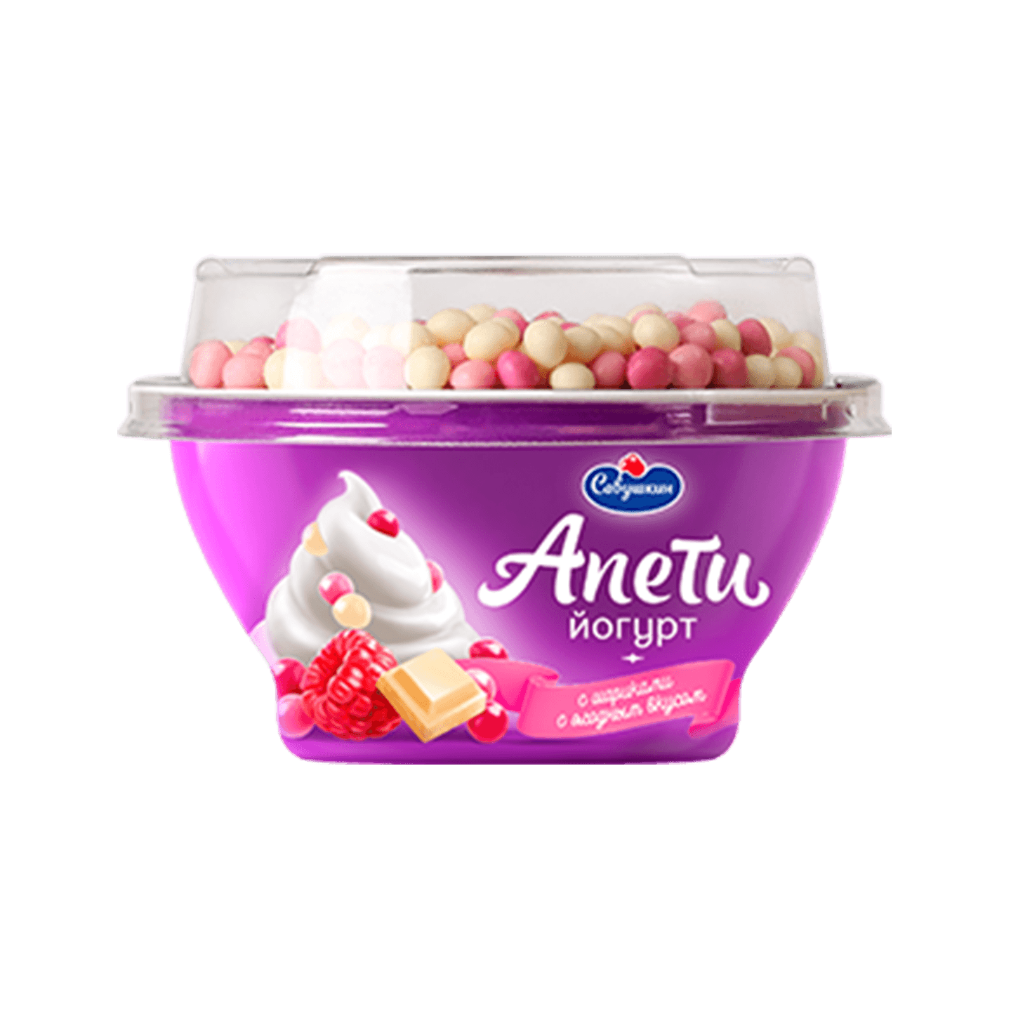 Йогурт «Апети» 5% пломбир с рисовыми шариками и ягодным вкусом