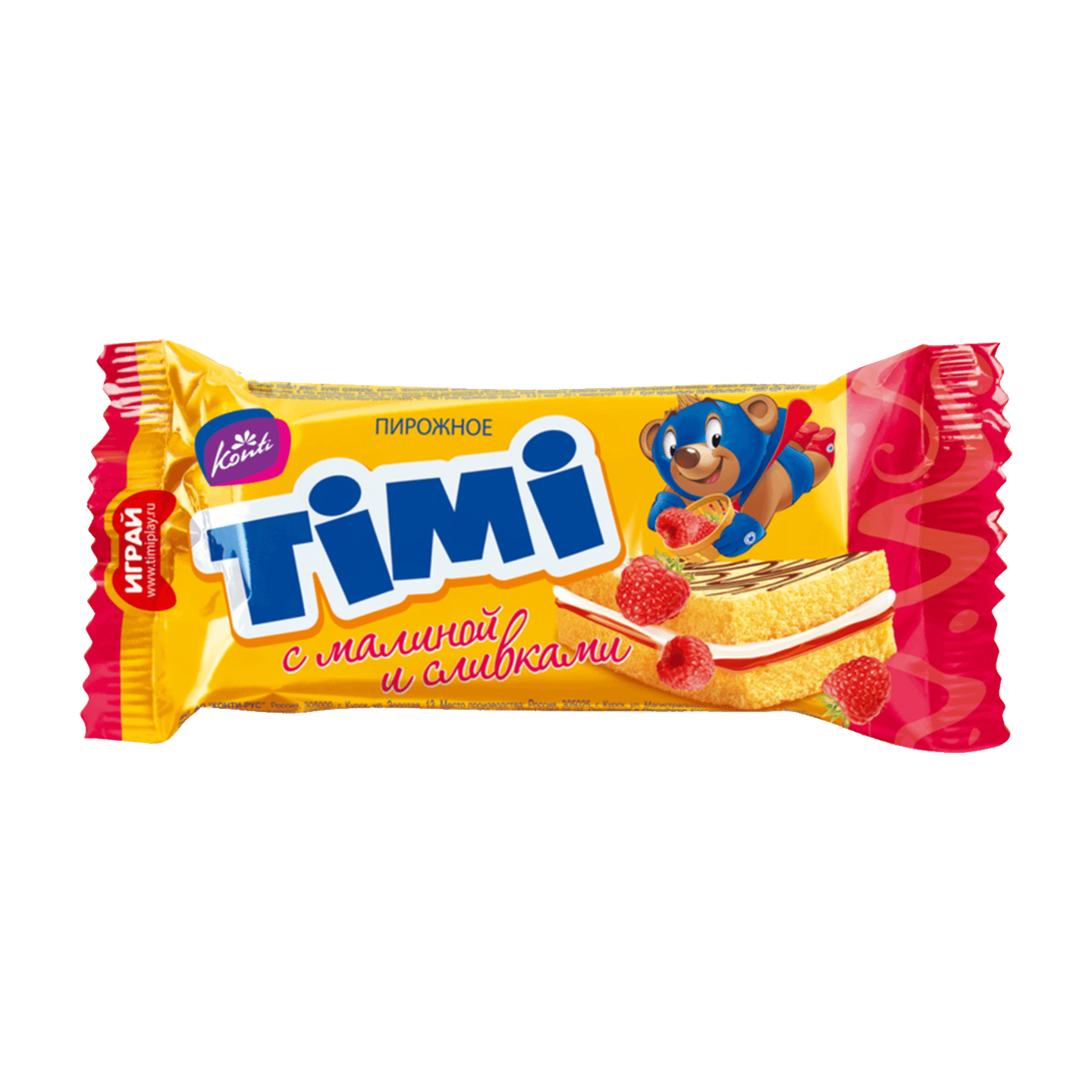 Пирожное бисквитное «Timi» с малиной и сливками - Мир Продуктов №4