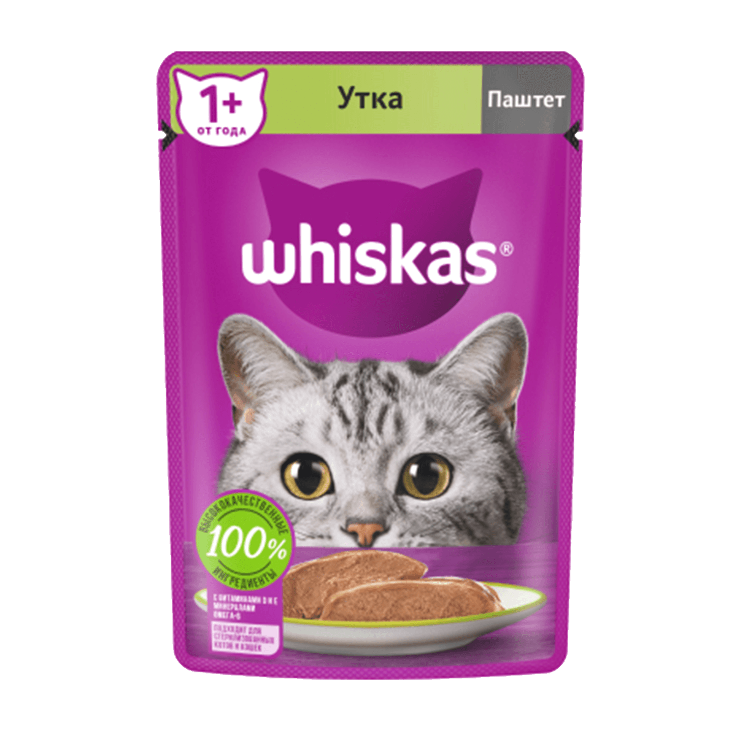 Корм для взрослых кошек «Whiskas» паштет с уткой