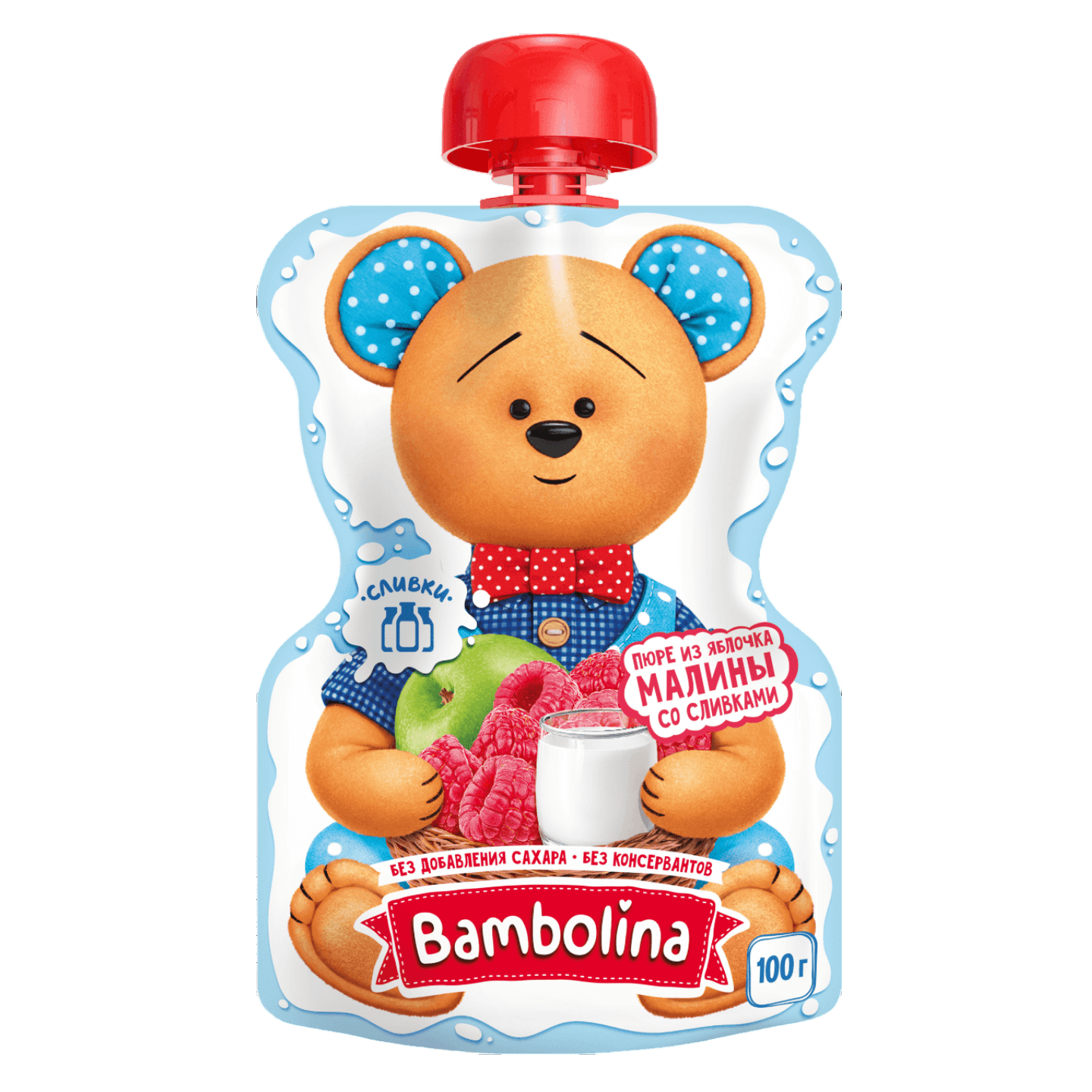 Пюре «Bambolina» из яблок и малины со сливками
