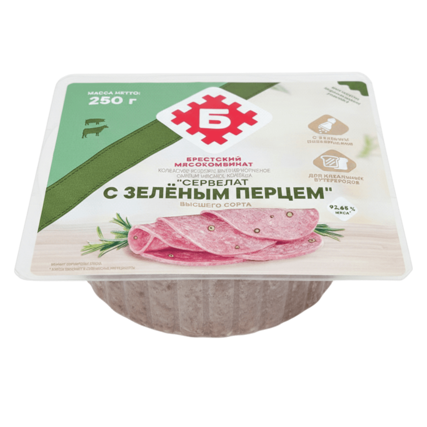 Сервелат «С зеленым перцем» слайсерная нарезка