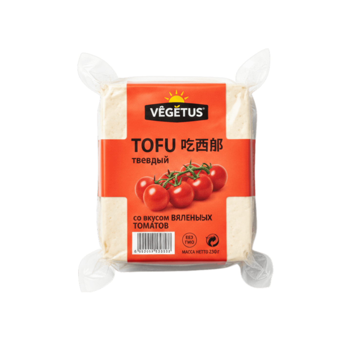 Продукт соевый  «Тофу твердый»  со вкусом вяленых томатов» «VEGETUS» 