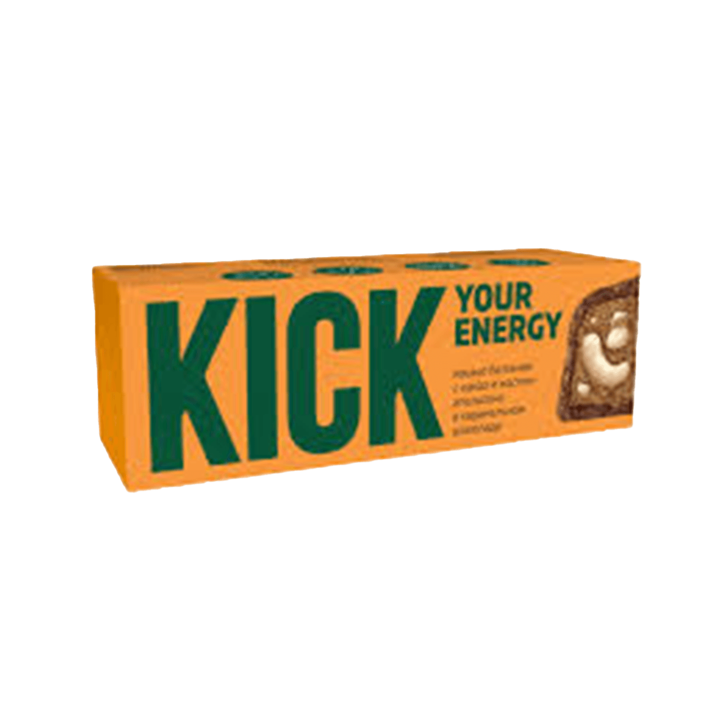 Батончик «Kick» кешью с какао и маслом апельсина в карамельном шоколаде 