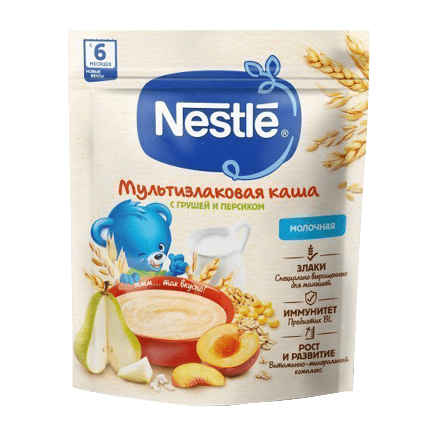 Каша молочная «Nestle» мультизлаковая с грушей и персиком с 6 месяцев