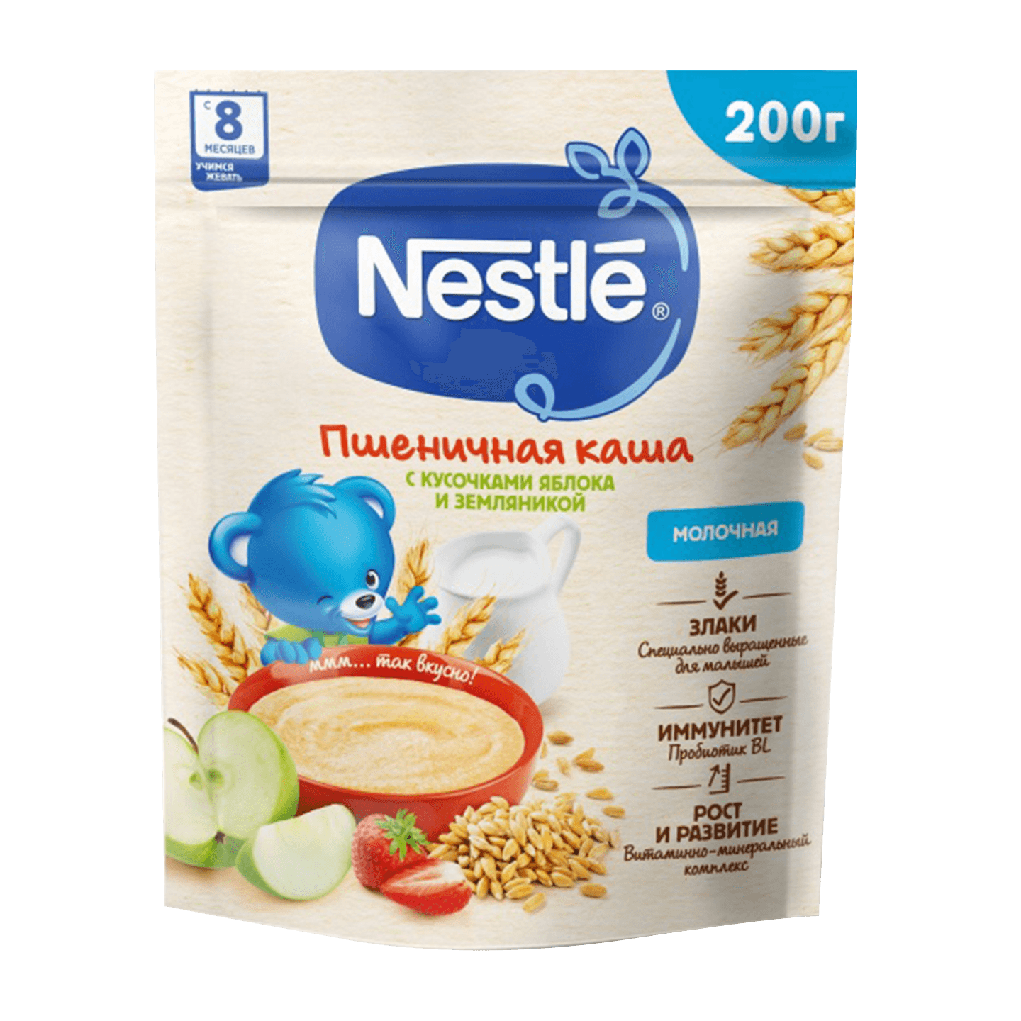 Каша молочная «Nestle» пшеничная с яблоком и земляникой с 8 месяцев