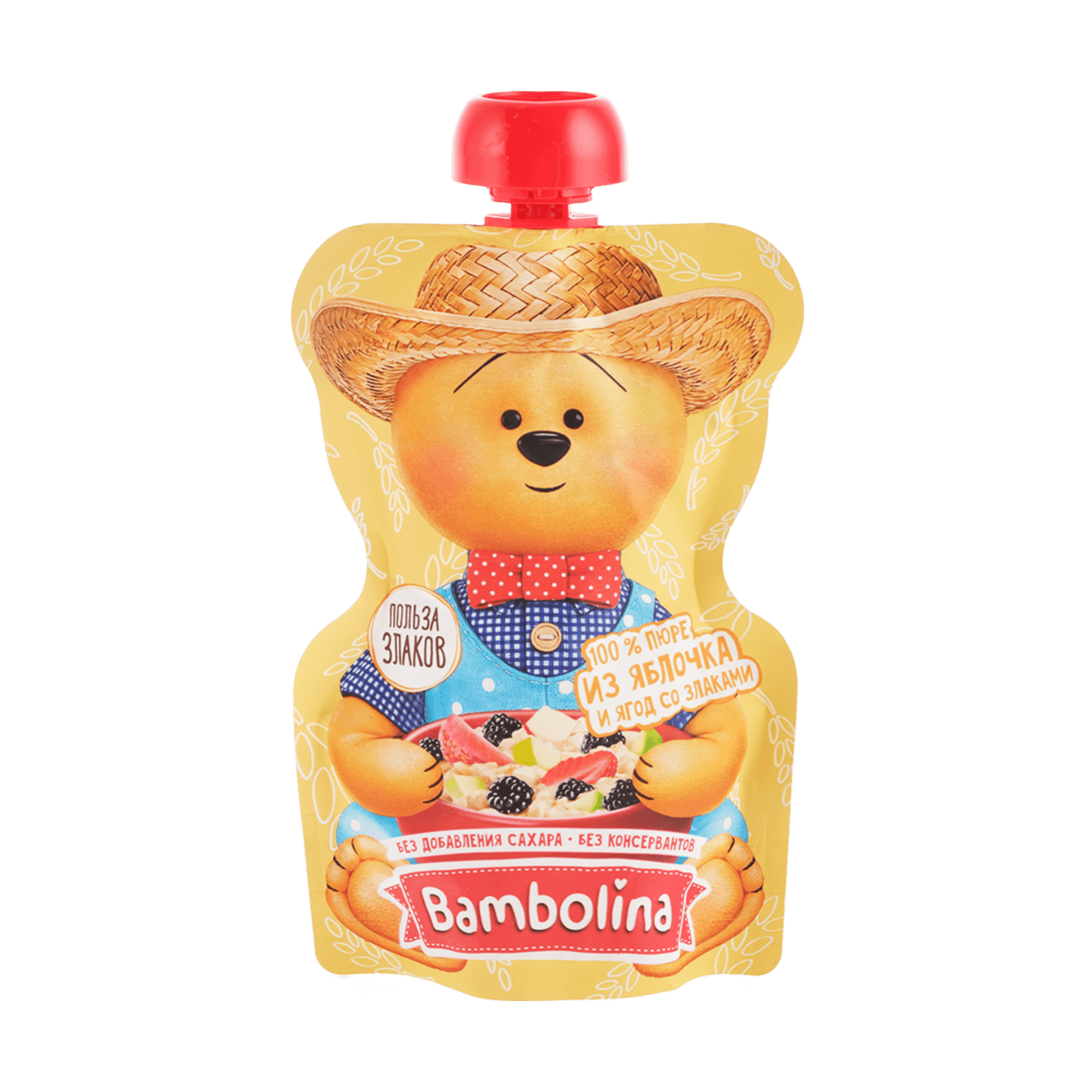 Пюре «Bambolina» из яблок и ягод со злаками  с 6 месяцев