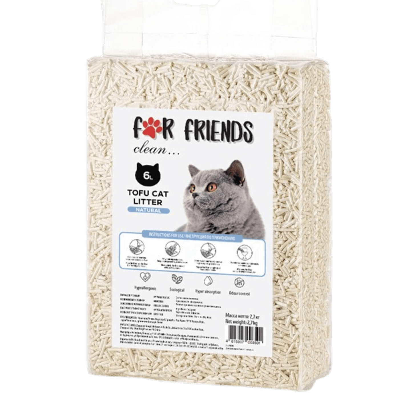 Наполнитель комкующийся соевый «For Friends clear» «Тофу» натуральный 6 л