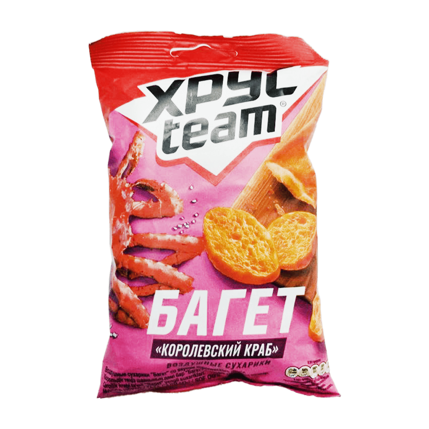 Сухарики пшеничные «Хрусteam Багет» вкус королевского краба 