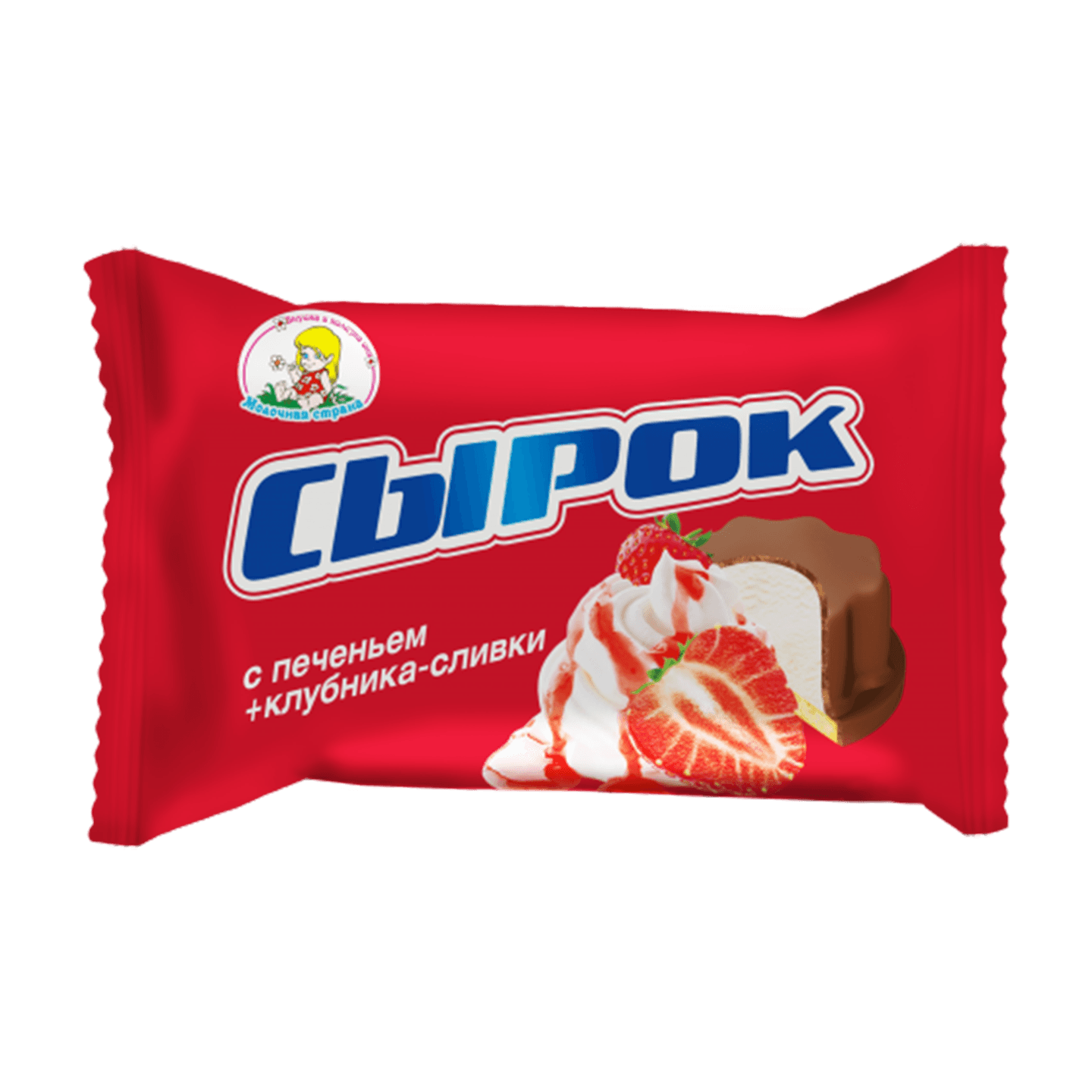 Сырок творожный «Молочная страна» 20% печенье + клубника-сливки
