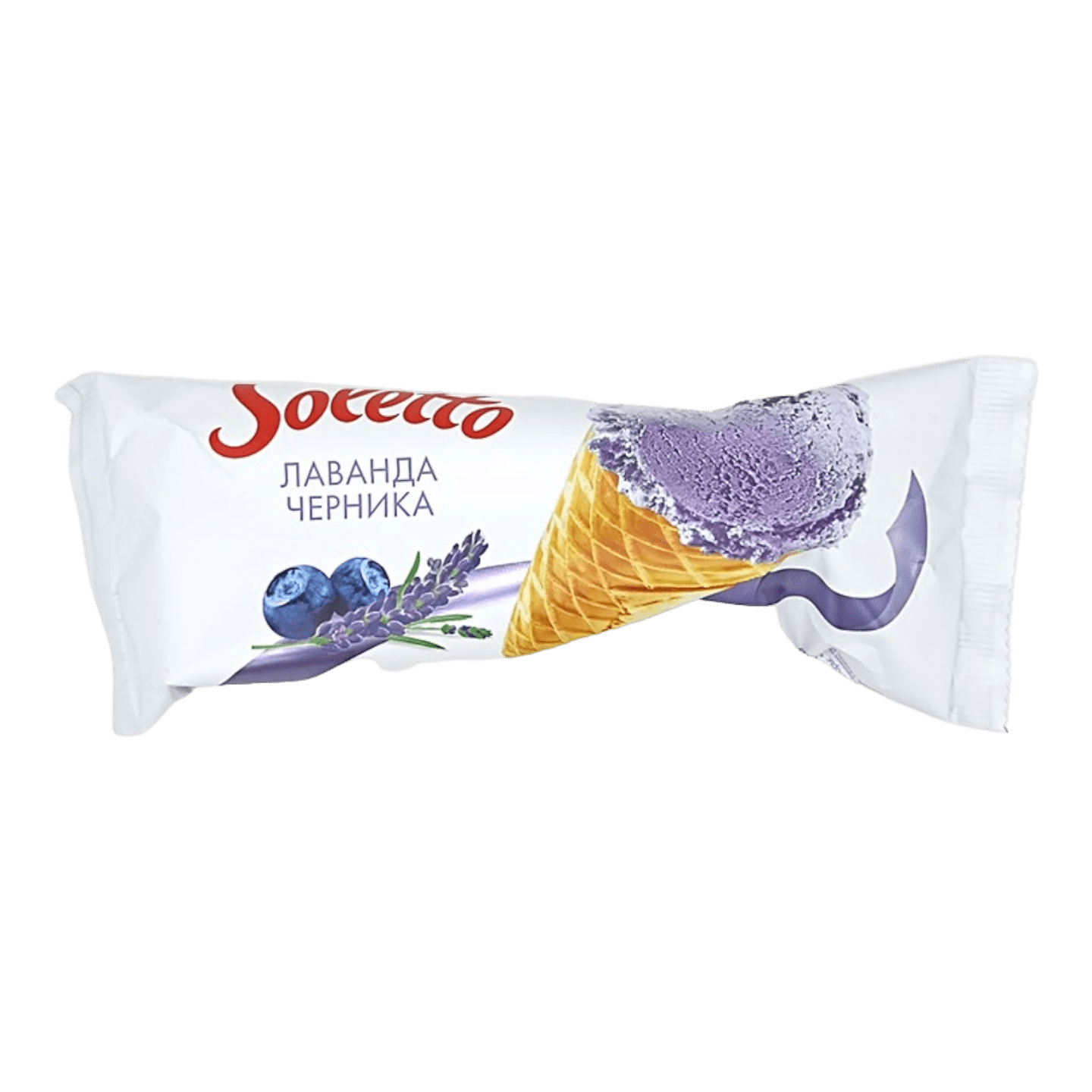 Мороженое «Soletto» черника-лаванда в рожке