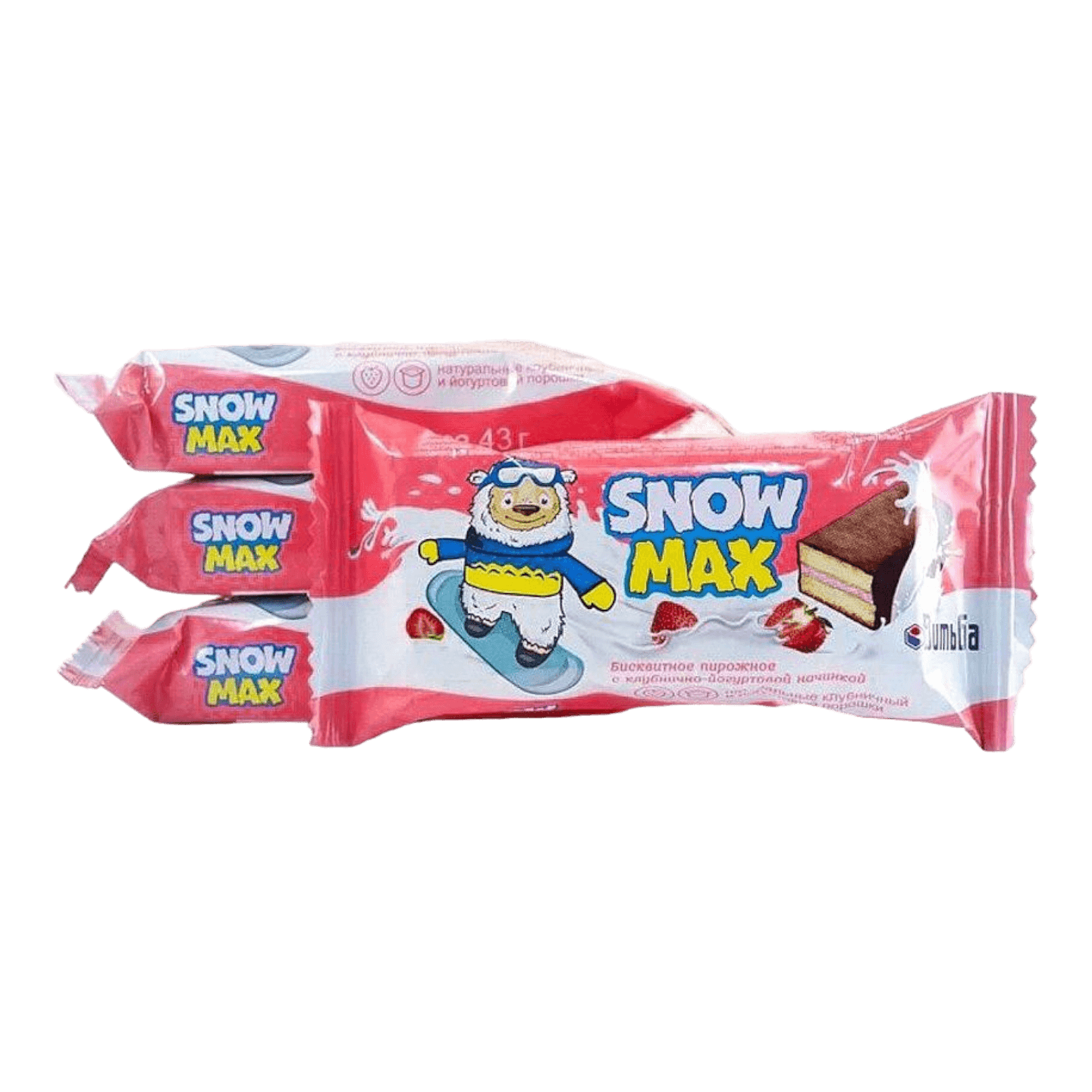 Бисквитное пирожное «Snow Max» с клубничной начинкой