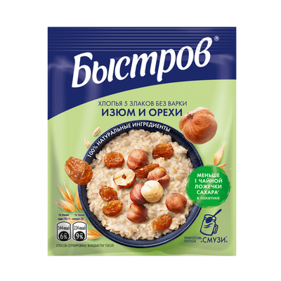 Хлопья овсяные «Быстров» изюм-орехи