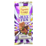 Шоколад «Alpen Gold MaxFun» взрывная карамель-мармелад-печенье