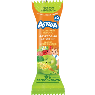 Батончик фруктовый «Агуша» яблоко-клубника-злаки