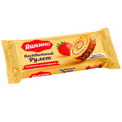 Рулет бисквитный «Яшкино» клубника со сливками