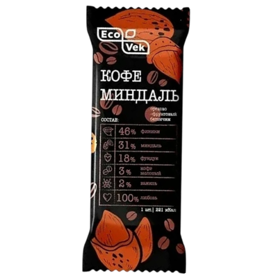 Батончик орехово-фруктовый «ECOVEK» кофе-миндаль