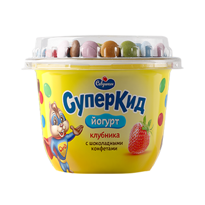 Йогурт «СуперКид» 2% клубника с шоколадными конфетами