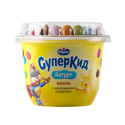 Йогурт «СуперКид» 2% ваниль с шоколадными конфетами