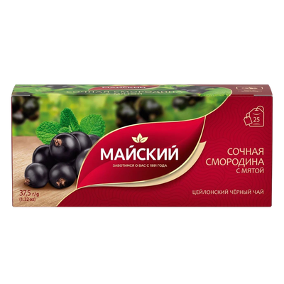 Чай черный «Майский» сочная смородина с мятой 25 пакетиков
