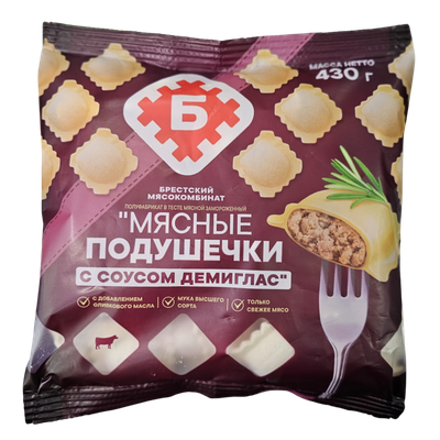 Пельмени «Мясные подушечки» с соусом демиглас
