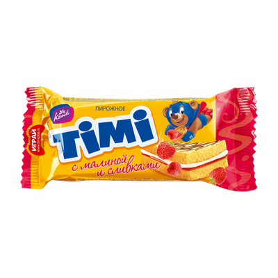 Пирожное бисквитное «Timi» с малиной и сливками