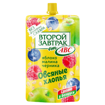 Десерт фруктовый «Второй завтрак» яблоко, малина и черника с овсяными хлопьями