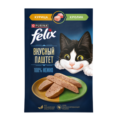 Корм для кошек «Felix» паштет со вкусом курицы и кролика