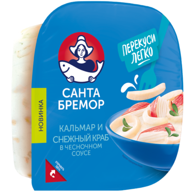 Салат «Санта Бремор» кальмар-снежный краб-чесночный соус