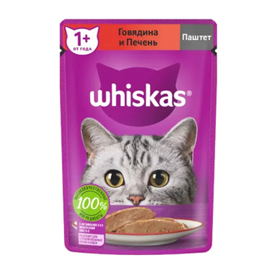 Корм для взрослых кошек «Whiskas» паштет с говядиной и печенью