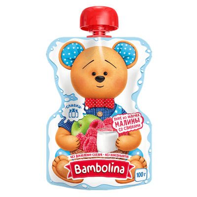 Пюре «Bambolina» из яблок и малины со сливками