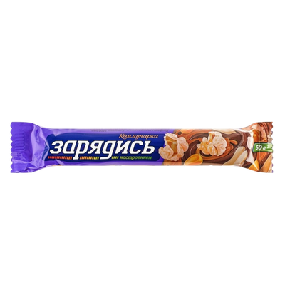 Батончик «Зарядись» карамельный попкорн и жареный арахис в молочном шоколаде