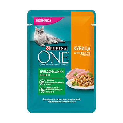 Корм для домашних кошек «Purina One» с курицей и морковью