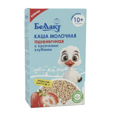 Каша молочная «Беллакт» пшеничная с кусочками клубники