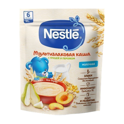 Каша молочная «Nestle» мультизлаковая с грушей и персиком с 6 месяцев