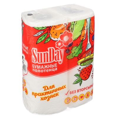 Полотенца бумажные Sunday, двухслойные, 2 рул. 