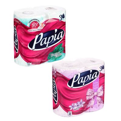 Туалетная бумага «PAPIA» балийский цветок/тропическая экзотика,3 слоя,4 рулона