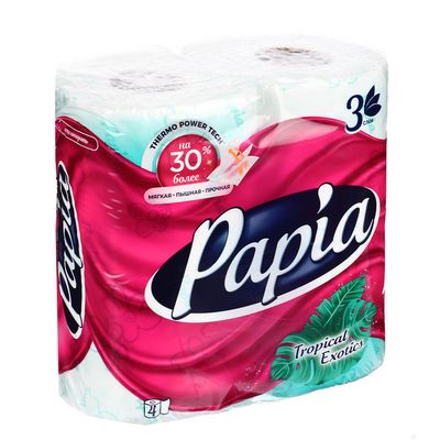 Туалетная бумага «PAPIA» балийский цветок/тропическая экзотика,3 слоя,4 рулона