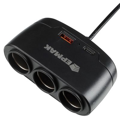 Разветвитель прикуривателя ЕРМАК 3 выхода +1 USB, 60 W, 2.1А,12/24В