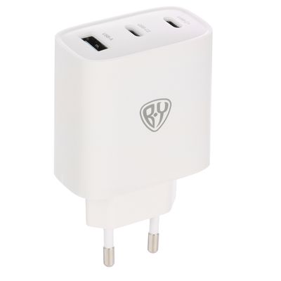 Сетевое зарядное устройство BY Smart 40Вт,2*USB-C, 1*USB-A, QC,PD,PPS,110-240В,50-60Гц, белый