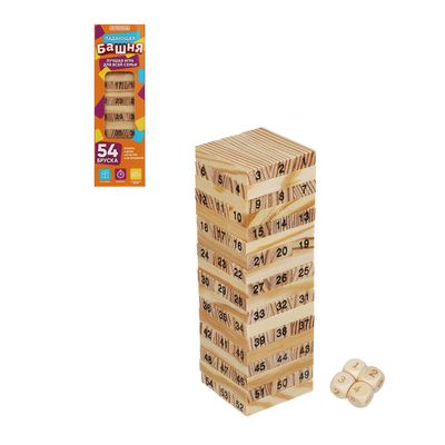  Настольная игра Падающая башня ИГРОЛЕНД 5,5х5,5х18,5см