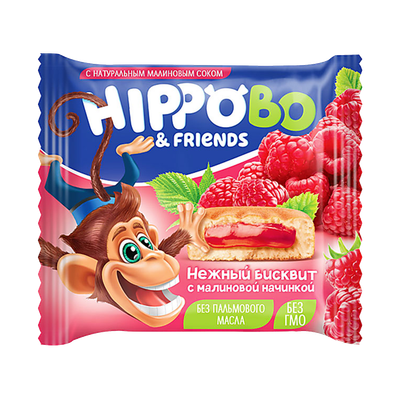 Пирожное бисквитное «Hippo Bo&Friends» с малиновой начинкой
