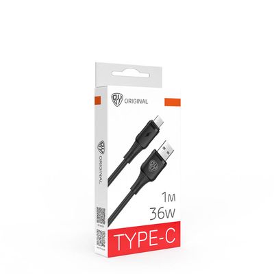 Кабель для зарядки USB(A)-Type C BY Twist, 36Вт, 1 м, 3A, гибкий силикон, чёрный 
