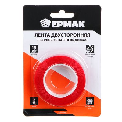 Лента двусторонняя сверхпрочная невидимая 18мм х 2м ЕРМАК