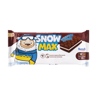 Пирожное бисквитное «Snow Max» с какао декорированное