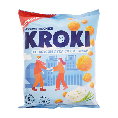 Снеки кукурузные «Kroki» со вкусом лука и сметаны